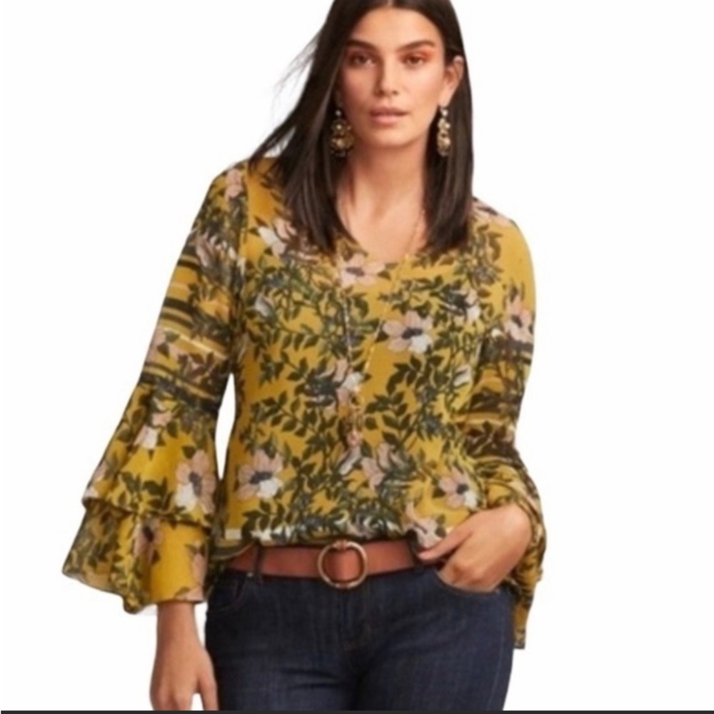 Cabi Yellow Scene Boho Floral Blouse